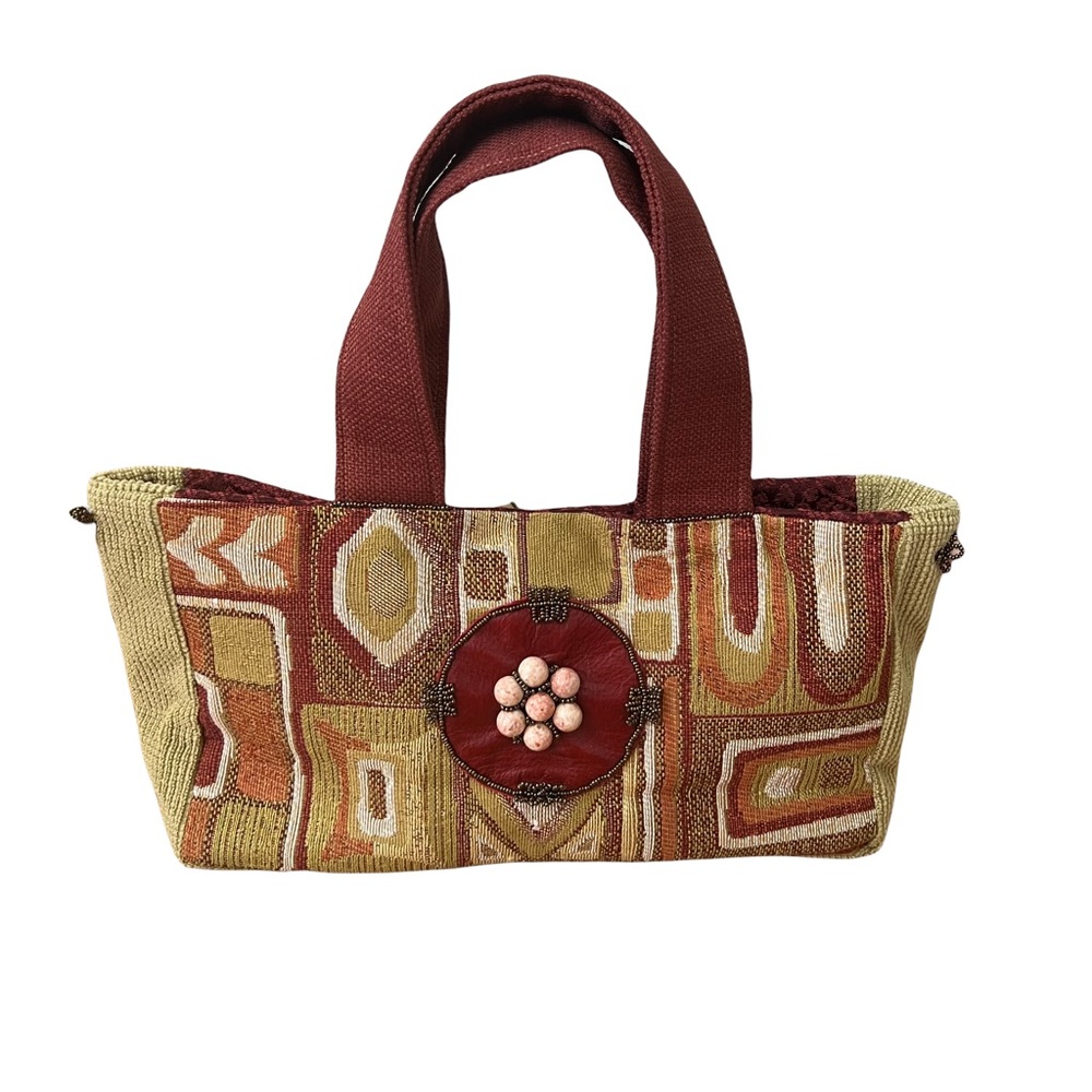 Vintage Hand Made Maruca Famora Groovy Beaded Tapestry Baguette Bag